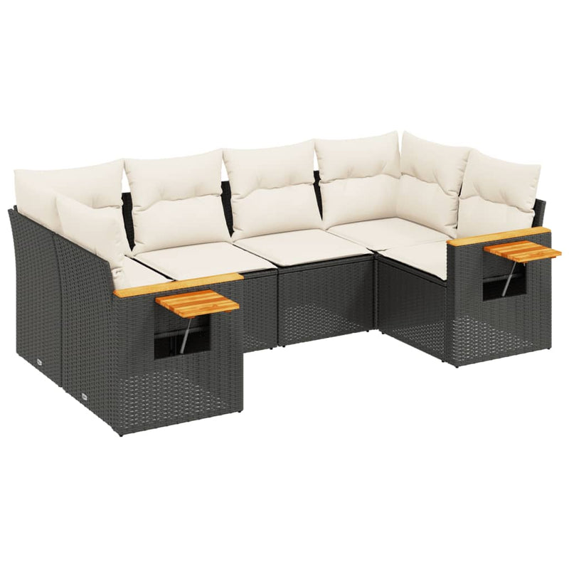 6 Piece Garden Sofa Set with Cushions Black Poly Rattan Payday Deals