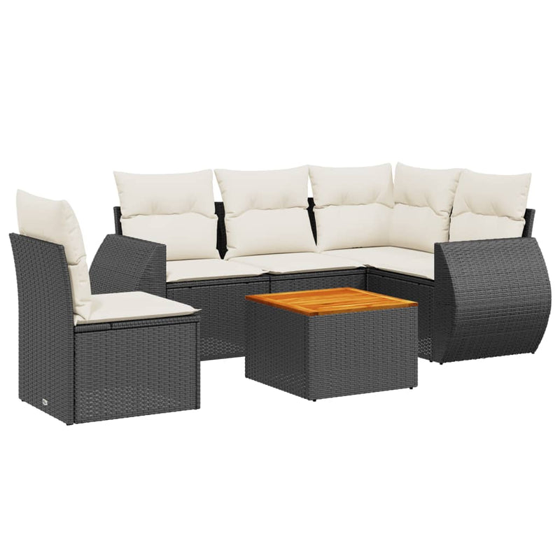 6 Piece Garden Sofa Set with Cushions Black Poly Rattan Payday Deals