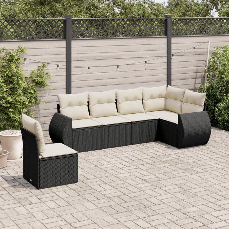 6 Piece Garden Sofa Set with Cushions Black Poly Rattan Payday Deals