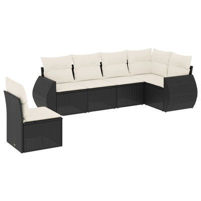 6 Piece Garden Sofa Set with Cushions Black Poly Rattan Payday Deals