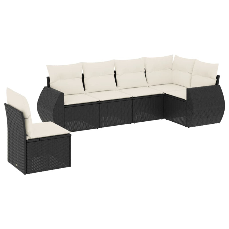 6 Piece Garden Sofa Set with Cushions Black Poly Rattan Payday Deals