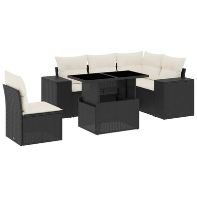 6 Piece Garden Sofa Set with Cushions Black Poly Rattan Payday Deals