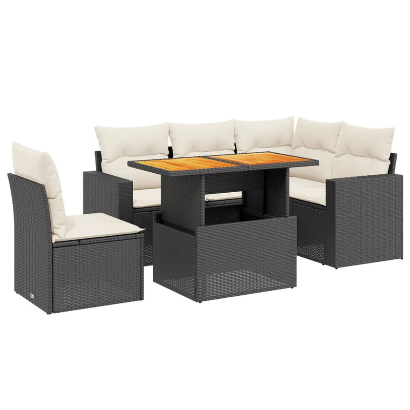6 Piece Garden Sofa Set with Cushions Black Poly Rattan Payday Deals