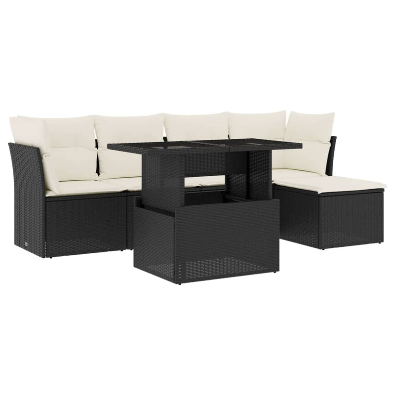 6 Piece Garden Sofa Set with Cushions Black Poly Rattan Payday Deals