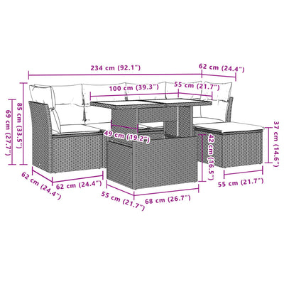 6 Piece Garden Sofa Set with Cushions Black Poly Rattan Payday Deals