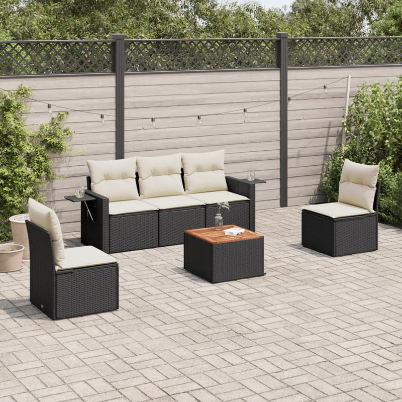 6 Piece Garden Sofa Set with Cushions Black Poly Rattan Payday Deals
