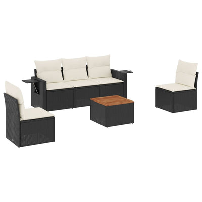 6 Piece Garden Sofa Set with Cushions Black Poly Rattan Payday Deals