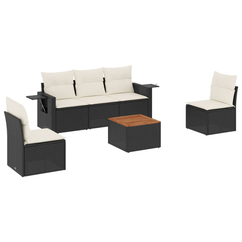 6 Piece Garden Sofa Set with Cushions Black Poly Rattan Payday Deals