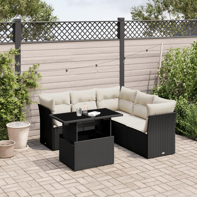6 Piece Garden Sofa Set with Cushions Black Poly Rattan Payday Deals