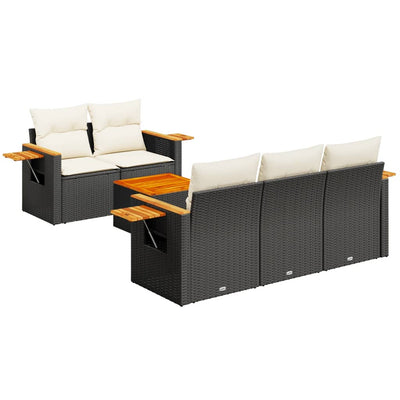 6 Piece Garden Sofa Set with Cushions Black Poly Rattan Payday Deals