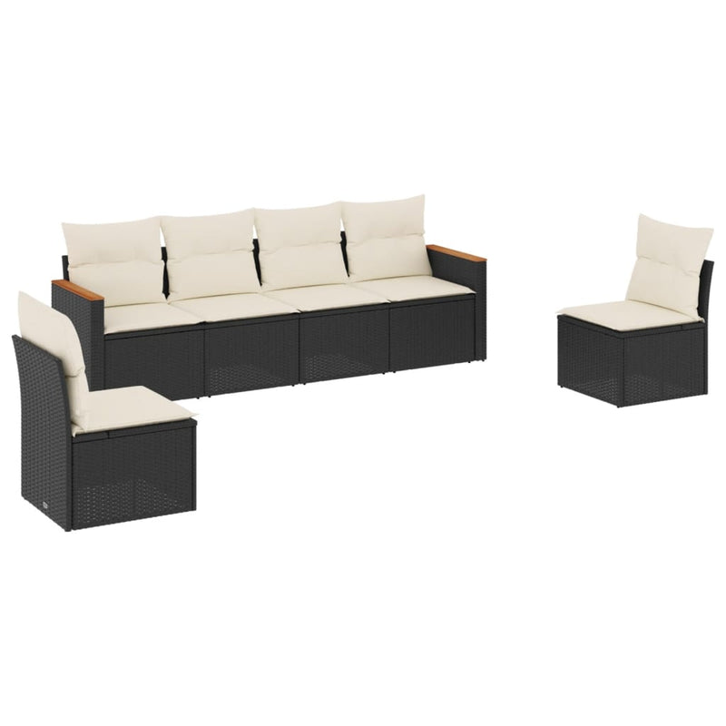 6 Piece Garden Sofa Set with Cushions Black Poly Rattan Payday Deals