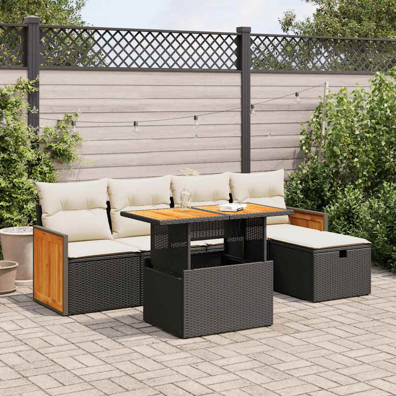 6 Piece Garden Sofa Set with Cushions Black Poly Rattan Payday Deals