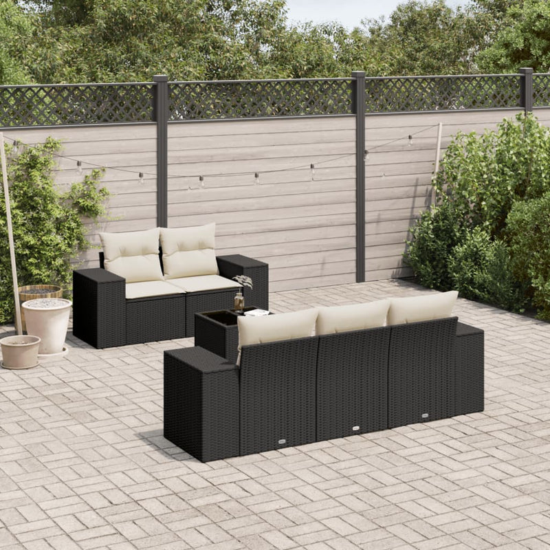 6 Piece Garden Sofa Set with Cushions Black Poly Rattan Payday Deals