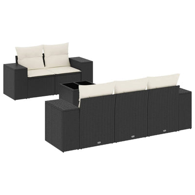 6 Piece Garden Sofa Set with Cushions Black Poly Rattan Payday Deals