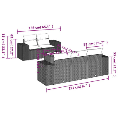 6 Piece Garden Sofa Set with Cushions Black Poly Rattan Payday Deals