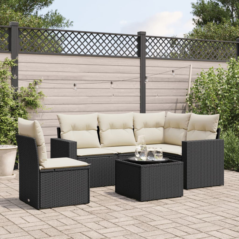 6 Piece Garden Sofa Set with Cushions Black Poly Rattan Payday Deals