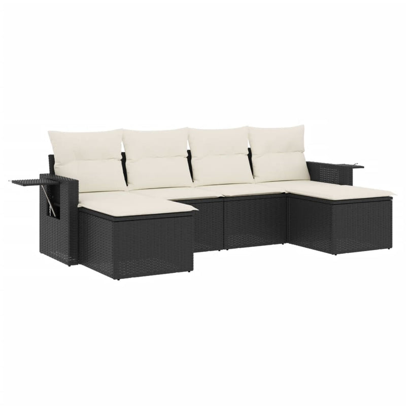 6 Piece Garden Sofa Set with Cushions Black Poly Rattan Payday Deals