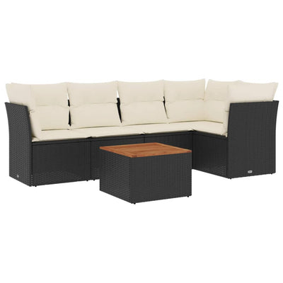 6 Piece Garden Sofa Set with Cushions Black Poly Rattan Payday Deals