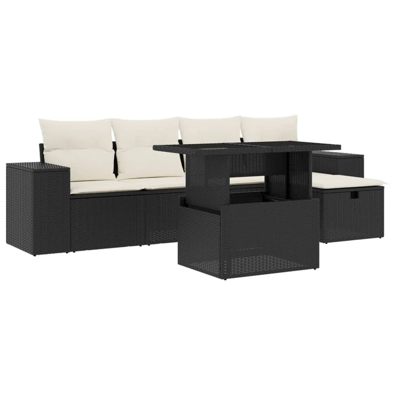 6 Piece Garden Sofa Set with Cushions Black Poly Rattan Payday Deals