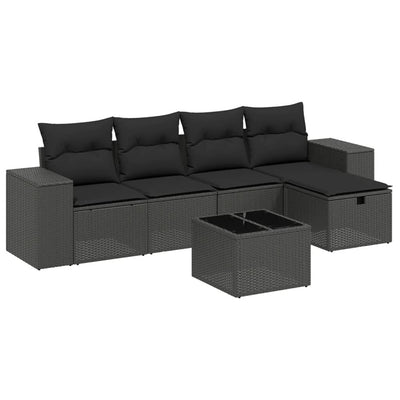 6 Piece Garden Sofa Set with Cushions Black Poly Rattan Payday Deals