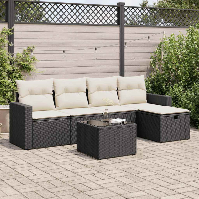 6 Piece Garden Sofa Set with Cushions Black Poly Rattan Payday Deals