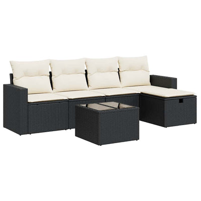 6 Piece Garden Sofa Set with Cushions Black Poly Rattan Payday Deals
