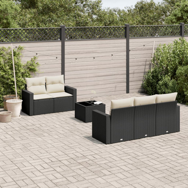 6 Piece Garden Sofa Set with Cushions Black Poly Rattan Payday Deals