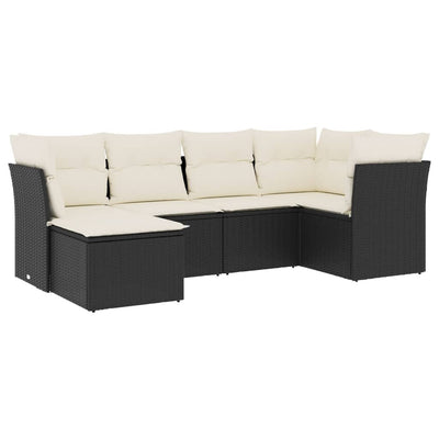6 Piece Garden Sofa Set with Cushions Black Poly Rattan Payday Deals