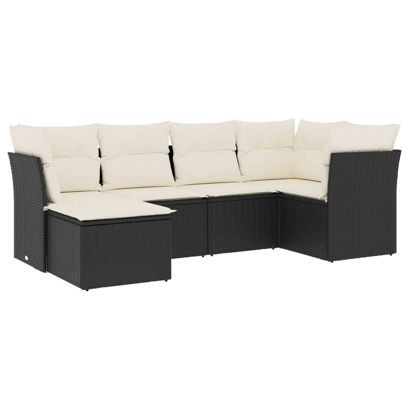 6 Piece Garden Sofa Set with Cushions Black Poly Rattan Payday Deals