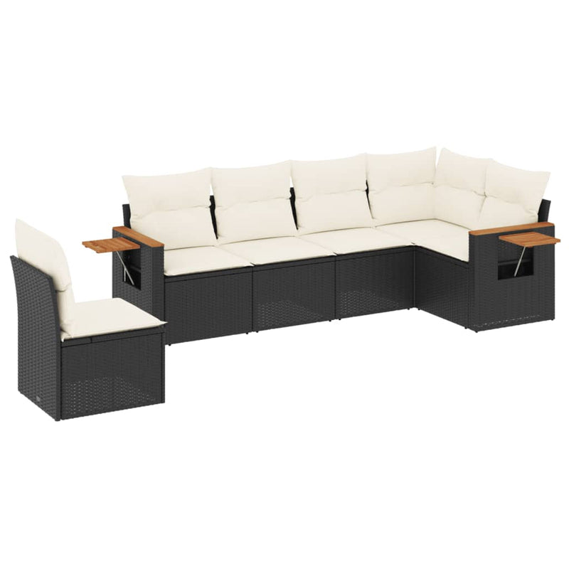 6 Piece Garden Sofa Set with Cushions Black Poly Rattan Payday Deals