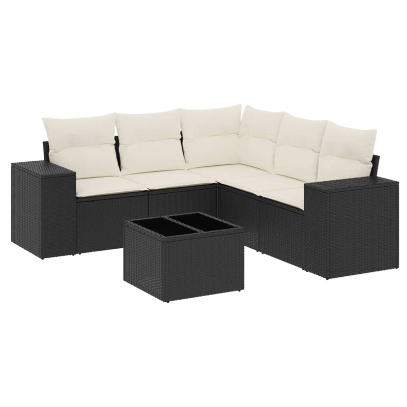 6 Piece Garden Sofa Set with Cushions Black Poly Rattan Payday Deals