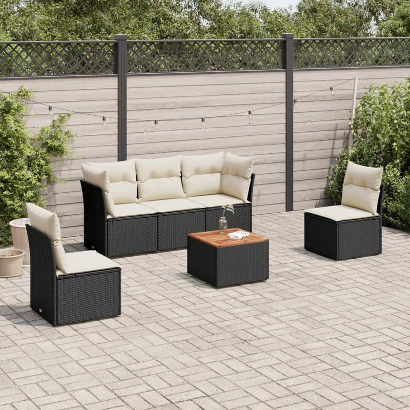 6 Piece Garden Sofa Set with Cushions Black Poly Rattan Payday Deals