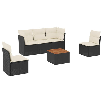 6 Piece Garden Sofa Set with Cushions Black Poly Rattan Payday Deals