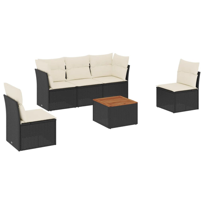 6 Piece Garden Sofa Set with Cushions Black Poly Rattan Payday Deals