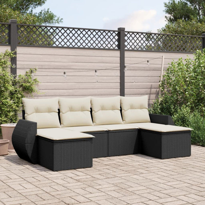 6 Piece Garden Sofa Set with Cushions Black Poly Rattan Payday Deals