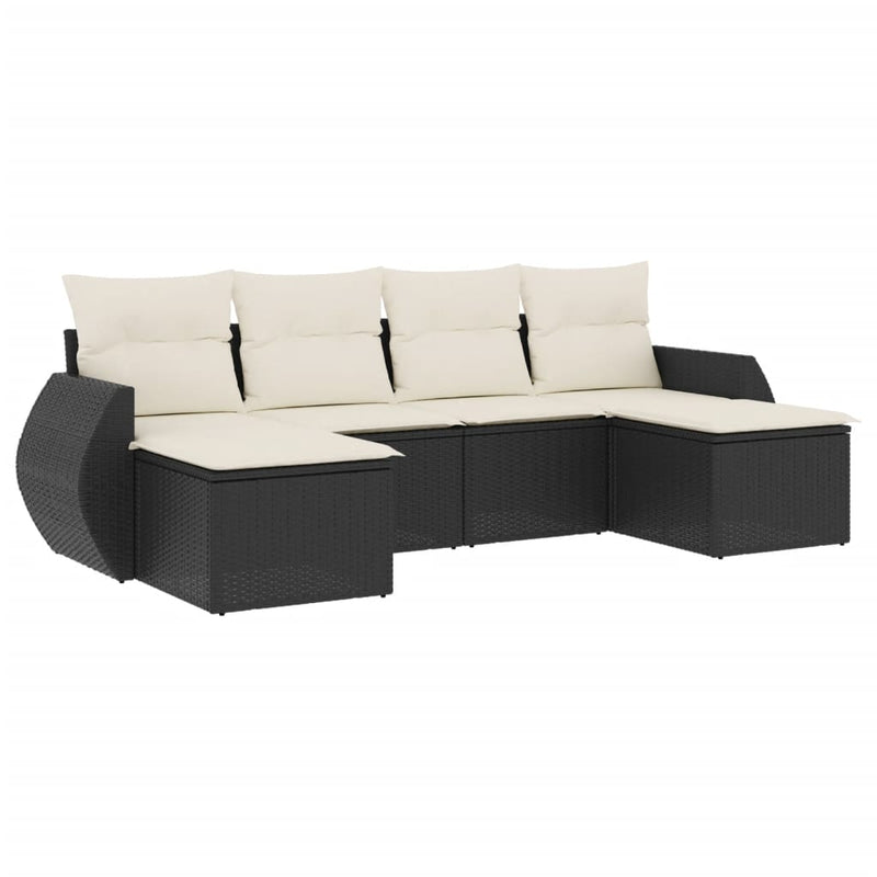 6 Piece Garden Sofa Set with Cushions Black Poly Rattan Payday Deals