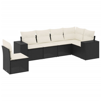 6 Piece Garden Sofa Set with Cushions Black Poly Rattan Payday Deals