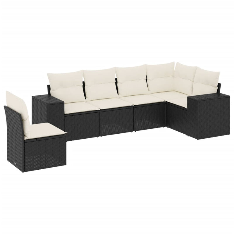6 Piece Garden Sofa Set with Cushions Black Poly Rattan Payday Deals