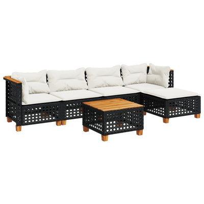 6 Piece Garden Sofa Set with Cushions Black Poly Rattan Payday Deals
