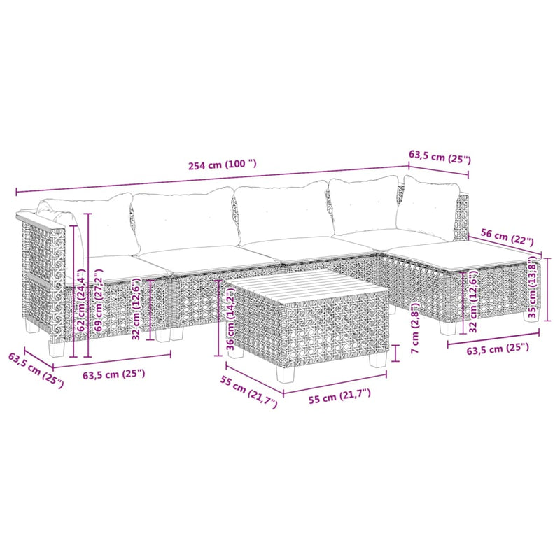 6 Piece Garden Sofa Set with Cushions Black Poly Rattan Payday Deals