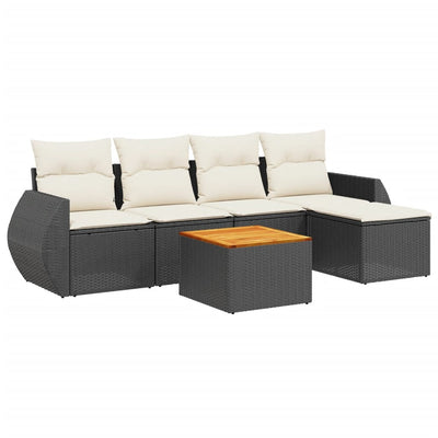 6 Piece Garden Sofa Set with Cushions Black Poly Rattan Payday Deals