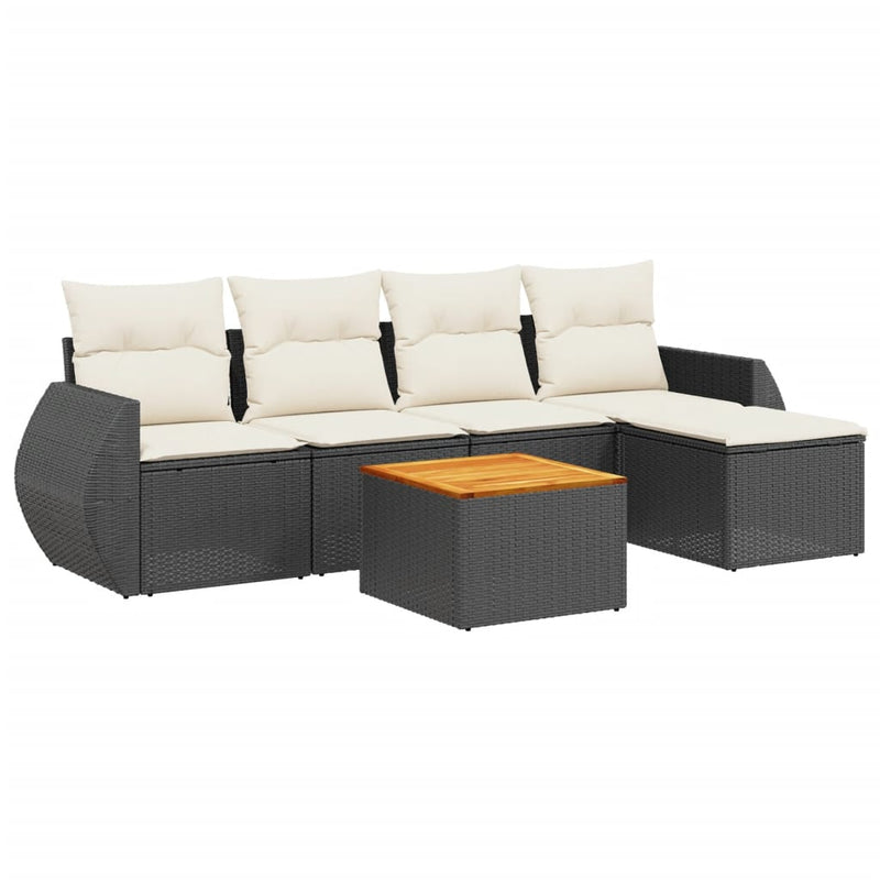 6 Piece Garden Sofa Set with Cushions Black Poly Rattan Payday Deals