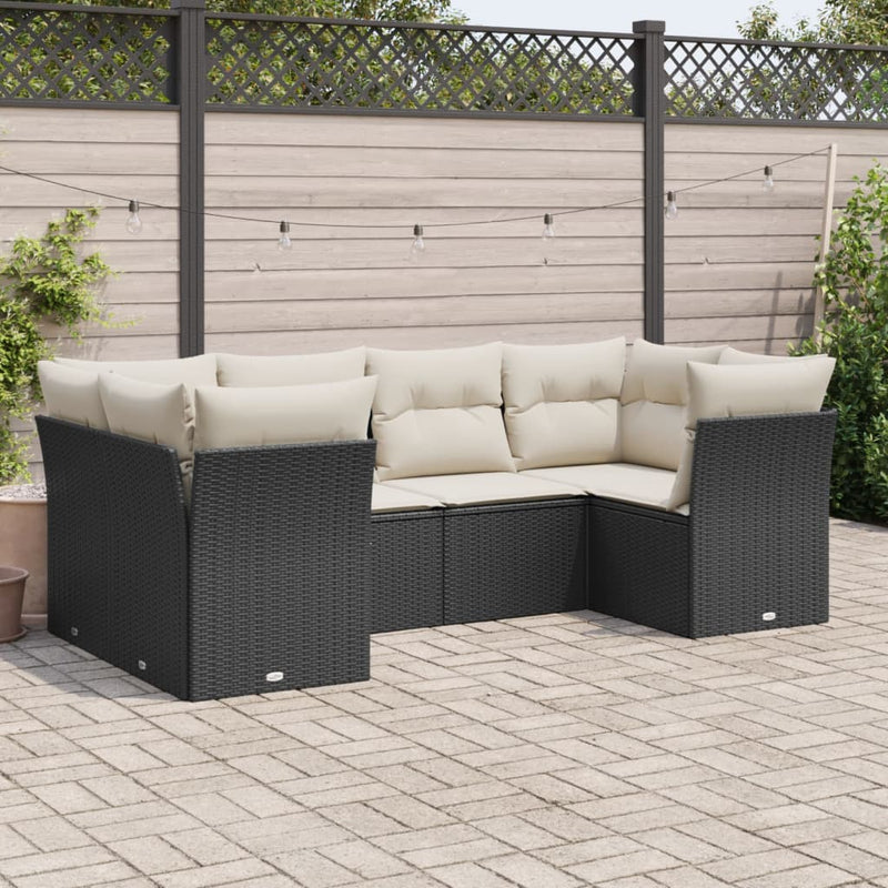6 Piece Garden Sofa Set with Cushions Black Poly Rattan Payday Deals