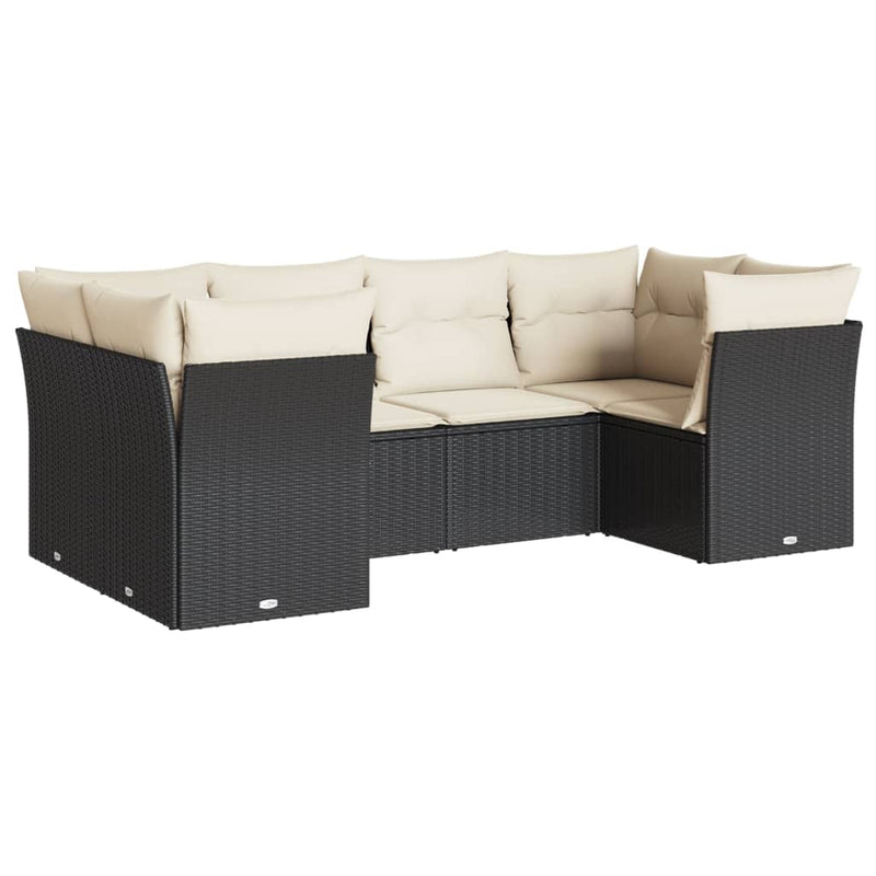 6 Piece Garden Sofa Set with Cushions Black Poly Rattan Payday Deals