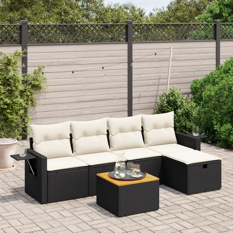 6 Piece Garden Sofa Set with Cushions Black Poly Rattan Payday Deals