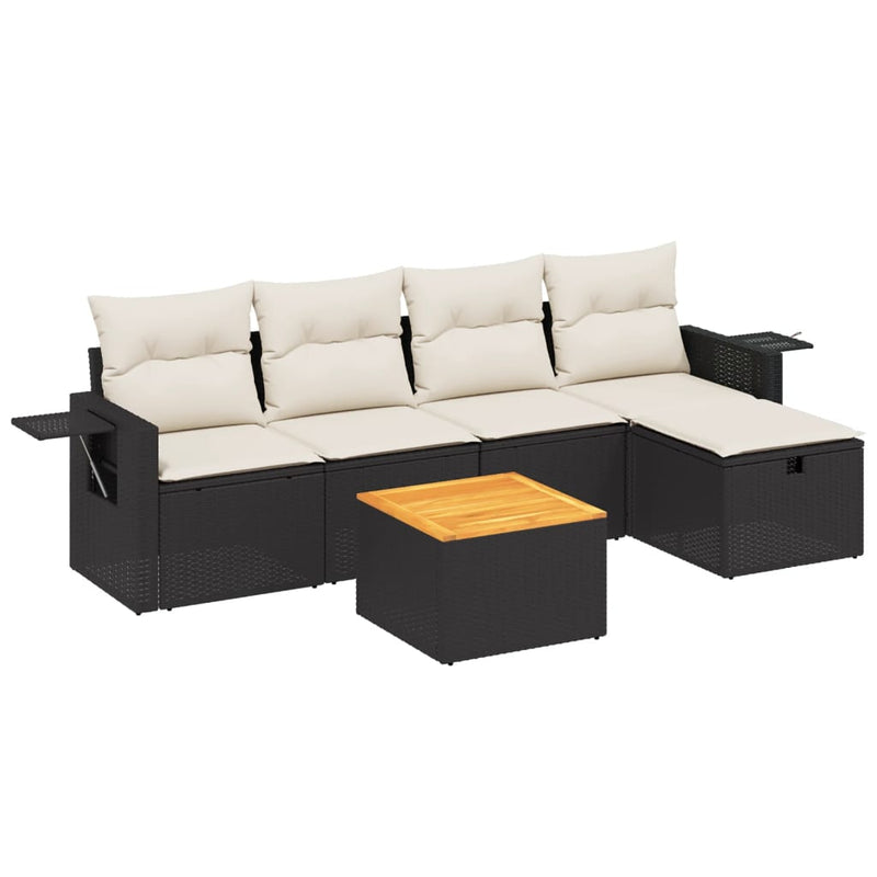 6 Piece Garden Sofa Set with Cushions Black Poly Rattan Payday Deals