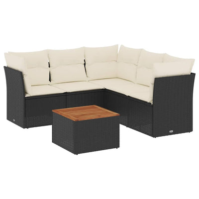 6 Piece Garden Sofa Set with Cushions Black Poly Rattan Payday Deals