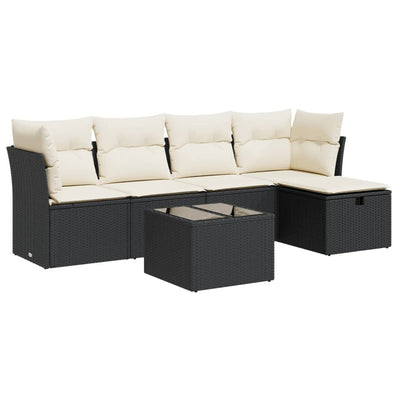 6 Piece Garden Sofa Set with Cushions Black Poly Rattan Payday Deals
