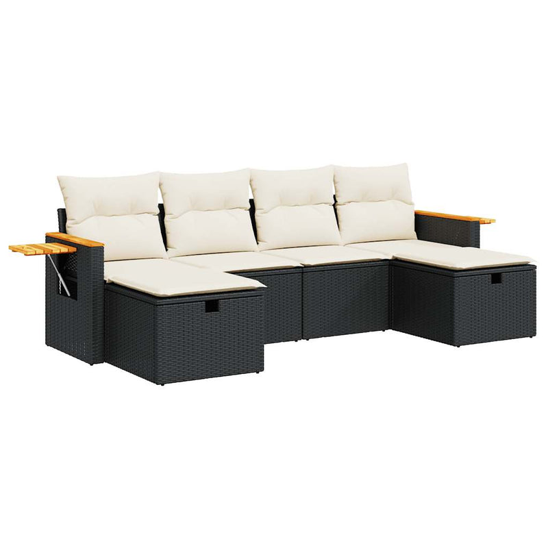 6 Piece Garden Sofa Set with Cushions Black Poly Rattan Payday Deals