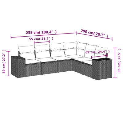 6 Piece Garden Sofa Set with Cushions Black Poly Rattan Payday Deals